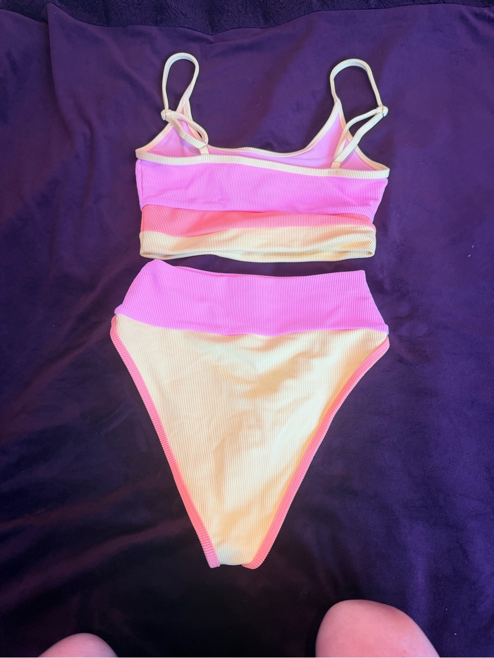 Beach Riot Pink Ribbed Bikini SET with Yellow Accent NEW W/O tags - Picture 3 of 5
